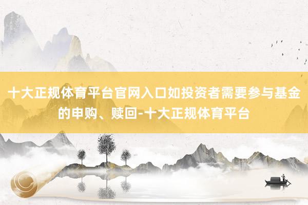 十大正规体育平台官网入口如投资者需要参与基金的申购、赎回-十大正规体育平台