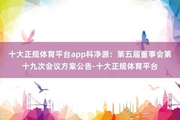 十大正规体育平台app科净源：第五届董事会第十九次会议方案公告-十大正规体育平台